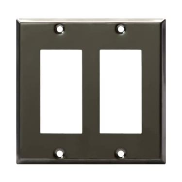Imagem de ENERLITES Placa de parede de metal com interruptor duplo decorador, capa de tomada dupla de aço inoxidável, resistente à corrosão, tamanho médio 2 gangues 11,4 cm x 11,6 cm, aço inoxidável 201, 7732