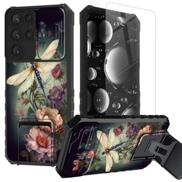 Imagem de BREIDMKFM Capa para Samsung Galaxy S24 Ultra com protetor de tela, suporte e capa de câmera deslizante para Samsung Galaxy S24 Ultra, capa de telefone resistente, camada dupla resistente, linda flor