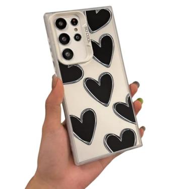 Imagem de Capa traseira rígida fina e luxuosa em prata com revestimento em formato de coração (para Samsung A15/Branco/PretoAX)