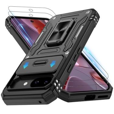 Imagem de ATUMP Capa para Google Pixel 9A com [2 unidades] protetor de tela HD + capa deslizante para câmera, anel de rotação de 360° com suporte [grau militar] capa protetora à prova de choque para celular