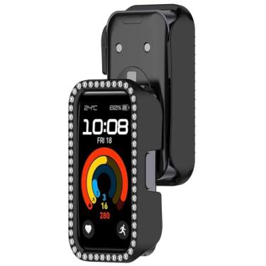 Imagem de AWADUO Compatível com Huawei Band 10/10 NFC/9/9 NFC/8/8 NFC Capa protetora para smartwatch substituir PC capa protetora diamante sintético decoração acessórios de relógio (preto)