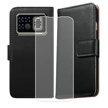 Imagem de Capa carteira para Doogee Fire 6 Max + protetor de tela de vidro temperado, capa flip de couro com suporte para cartão de crédito compatível com Doogee Fire 6 Max (6,7 polegadas) - preta