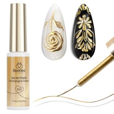 Imagem de beetles Gel Polish Delineador Em Metálico Gold 7Ml, Esmalte French Tip 3D Com Efeito Cromado E Espelho, Metal Pintado, Pincel Fino Embutido, Linha Espiral, Arte, Lâmpada Uv, Manicure, Salão