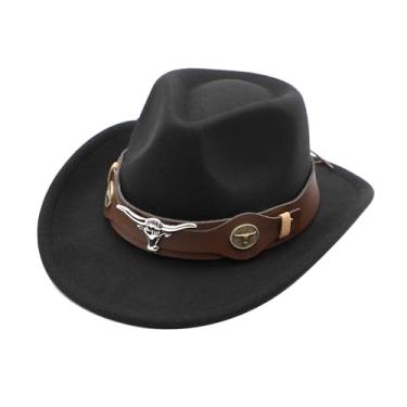Imagem de Chapéu de cowboy infantil para meninas chapéu de vaqueira ocidental com cinto de fivela rosa chapéu Fedora de aba larga fantasia (Z-preto, médio)