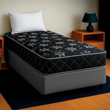 Imagem de Cama Box Solteiro Cinza + Colchão Paris D33 PoliConfort