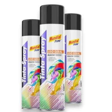 Imagem de Kit 3 Tinta Spray Uso Geral Preto Semi Brilho Mundial Prime, Único