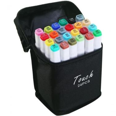 Imagem de Canetinhas Coloridas Ponta Dupla 24 Cores Caneta Marcadora - Marcador Profissional Com Estojo