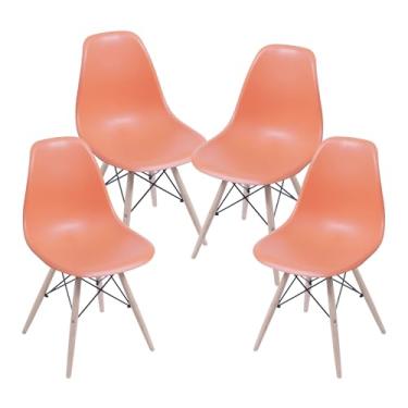 Imagem de Cadeira Charles Eames Design Clássico com Encosto Anatômico, Assento Ergonômico e Pernas de Madeira Natural para Sala, Escritório ou Jantar - Unidade ou Kit (2, Laranja, Adulto)