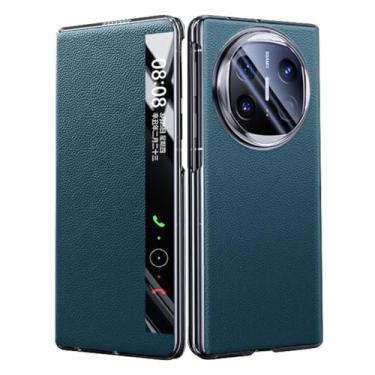 Imagem de FWYANZH Capa de couro genuíno para Huawei Mate X6, Smart Clear View Window Case Fecho magnético Flip Luxury Business Protection Shell, Azul, Mate X6