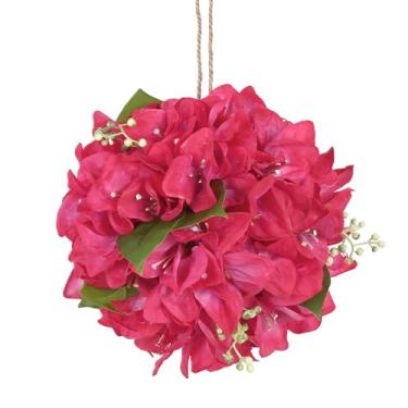 Imagem de Bola de flores artificiais buganvílias de 19,78 cm de seda sintética rosa profundo com cordão para decoração de mesa de centro de mesa de casamento, decoração de casa ao ar livre (rosa profundo)