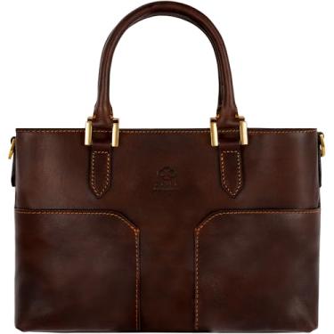 Imagem de Time Resistance Bolsa feminina de couro de flor integral - bolsa de couro - bolsa com alça superior - sacola, Marrom escuro