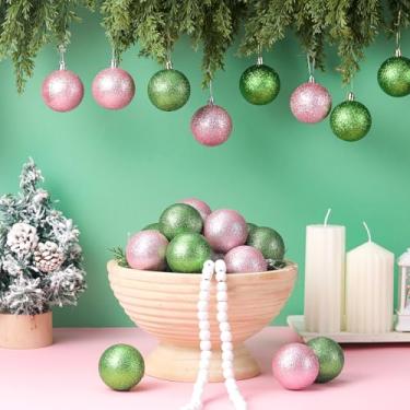 Imagem de Gemscream 24 peças de enfeites de bola de Natal de 6 cm decoração de árvore de Natal com glitter rosa e verde bolas temáticas de bruxa pingentes ornamentos para festas de casamento