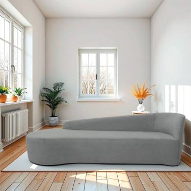 Imagem de Recamier Curvo Orgânico 200cm 3 Lugares Lado Esquerdo para Sala de Estar Bouclé Paris Cinza