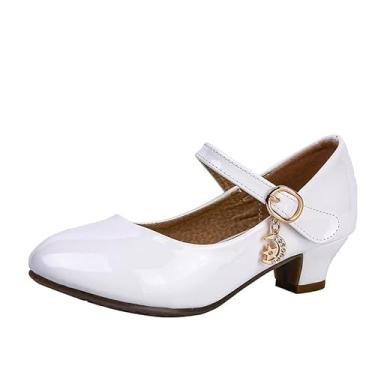 Imagem de Beselle Sapato infantil Mary Jane brilhante salto baixo princesa flor casamento festa aniversário vestido de salto baixo sem salto baixo, Brilho generoso, branco, 10 Toddler