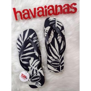 Imagem de Chinelo Sandália Havaianas Aloha Estampa Tropical Original, Preto, 39/