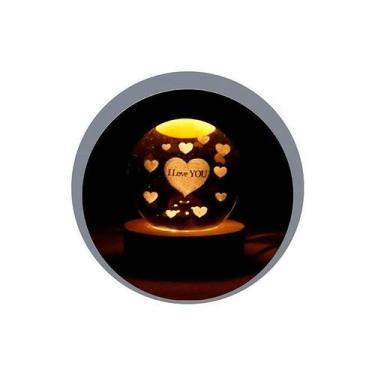 Imagem de Luminária Globo de Vidro Led 3D USB com Base de Madeira 8cm Art House 