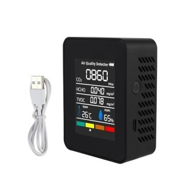 Imagem de Monitor digital de qualidade do ar 5 em 1, detector de umidade de temperatura CO2 TVOC HCHO, visor LCD, recarregável