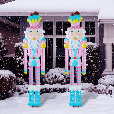 Imagem de GlikCeil 2 peças quebra-nozes de metal grande de 1,8 m, decoração ao ar livre, quebra-nozes de Natal, sinais, Natal, alta, metal, soldado, estacas, ornamento para Natal, feriado, jardim, gramado