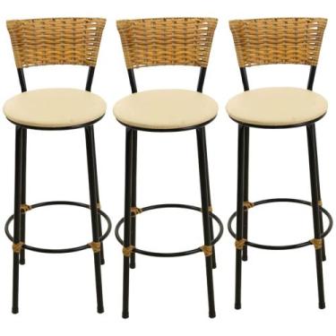 Imagem de Kit 3 banquetas alta cozinha area bares gourmet - ESPAÇO JUNCO, BEGE