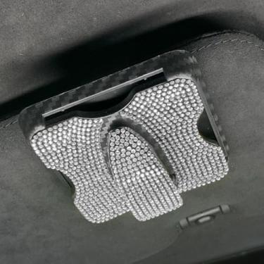 Imagem de Sparkling Rhinestone Car Visor Sunglasses Holder Clip with Red Stitching,Easy-Install Accessory for Women & Men,Secure & Stylish Glasses Organizer