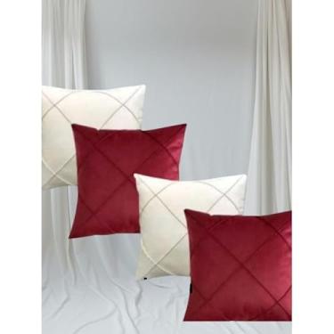 Imagem de Kit 4 Capa Almofada Suede Drapeada Decorativa 45x45cm Resistentes e Agradáveis ao Toque (Vinho com palha)
