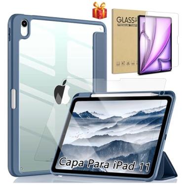 Imagem de Capa iPad 11 Geração 2025 (A16) 11", Compatível iPad 10th de 10,9", Com Suporte para Apple Pencil e Despertar/Sono Automático, Anti Impacto (Azul Marinho, Com Película de Vidro)