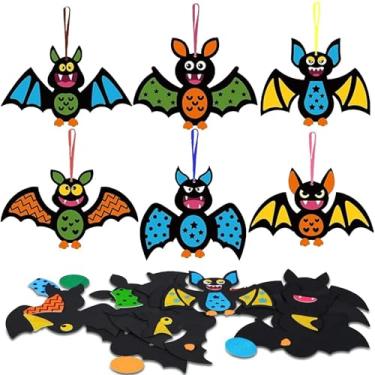 Imagem de Heyigrow Conjunto de 12 conjuntos de artesanato de morcego, enfeites de adesivos de feltro para crianças, escola, família, artigos de festa