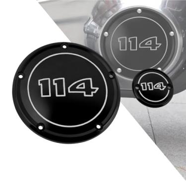 Imagem de HDBUBALUS Motocicleta CNC 5 Furos Derby Cover Timer Timing Cover para Harley Softail 114 117 Street Bob Fat Bob Low Rider Fat Boy Heritage Classic Breakout (número preto com branco)