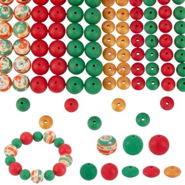 Imagem de SOFPLATE 8 estilos, 100 peças, contas de silicone natalinas, contas temáticas de Natal, 15/12 mm, vermelho, verde, ouro, redondo, espaçadores de lentilha para fazer joias, descobertas, pulseiras