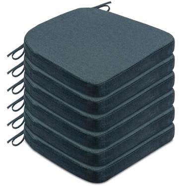 Imagem de Algudbilt Conjunto de 4 ou 6 almofadas de cadeira – Almofada de assento de espuma grossa 43 x 40 cm com laços e capa lavável removível para cadeiras de jantar, escritório | Madeira | Cadeiras de metal