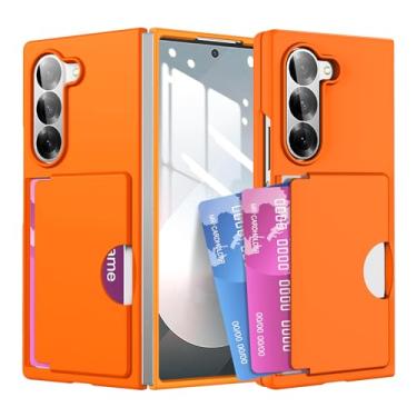 Imagem de HOULEE Capa para Samsung Galaxy Z Fold 6 com suporte para cartão, capa de celular robusta à prova de choque com proteção contra quedas e bloqueio de RFID para Galaxy Z Fold 6, laranja