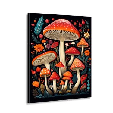 Imagem de CANLUNTE Arte de parede em tela de cogumelo manchado colorido fantasia floresta caprichosa impressão HD jardim decoração de parede arte impressão em tela pintura a óleo decoração moderna para sala de