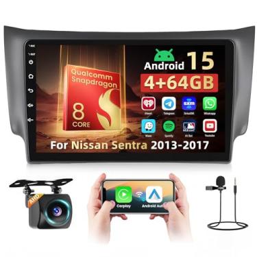 Imagem de Rádio Qualcomm 8 Core para Nissan Sentra 2013-2017, [4+64G] Android 15 tela sensível ao toque de 10,1 polegadas com CarPlay Android Auto/Bluetooth 5.0/1280 * 720P/DSP/EQ/FM/RDS/GPS/6GHz WiFi