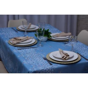 Imagem de Toalha de Mesa Linhão Premium Decorativa 4 e 6 Lugares – Estilo Rústico e Elegante para Sala de Jantar e Cozinha (Azul Pétalas,1,40 x 1.40 Mesa 4 Lugares)