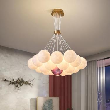 Imagem de Luminária de Teto Planetária - Lustre Moderno com Design Lunar 3D,133W,3 Cores Ajustáveis (Branca Fria, Neutra, Quente),Suspensão Regulável 100cm,Sem Flicker,Compatível 127-220V - Ideal para Moderno