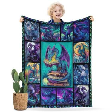 Imagem de Cobertor de dragão para meninos meninas adultos, estante de livros de leitura de dragões, presente de dragões para amantes de dragões, cobertores de flanela macia para sala de estar, sofá, decoração