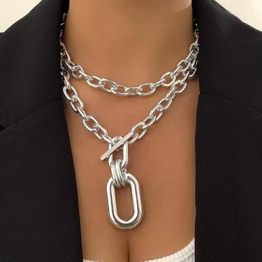 Imagem de Colar grosso de prata, gargantilha grossa, corrente de elos cubanos, mosquetão, punk, para mulheres, aniversário, Halloween, joias, presentes, Natal, meias