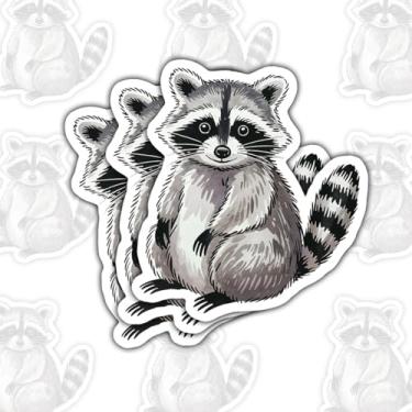 Imagem de 3 adesivos fofos de guaxinim sentado, adoráveis decalques de vinil de animais para laptop, caderno, diário, tablet, para-choque de carro, garrafa hidráulica, presente para crianças, adolescentes