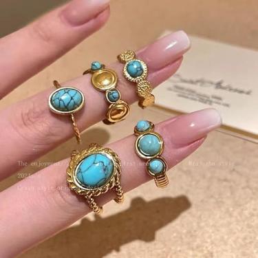 Imagem de Anéis turquesa para mulheres, joia ocidental, ouro, articulação, polegar, empilhável, para presentes de Natal ocidentais, Medium, Latão, Sem pedra preciosa