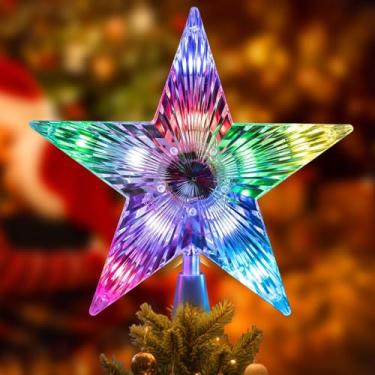 Imagem de 1 peça de enfeite de árvore de Natal com estrela de 23 cm iluminada por LED operada por bateria, topo decorativo multicolorido, para exibição de árvore de Natal (colorido)