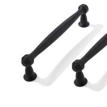 Imagem de CABDM Pacote com 2 puxadores de armário de 5 polegadas (128 mm) de centro a centro preto fosco para armários armários sólidos puxadores de gaveta resistentes cômodos cozinhas quartos