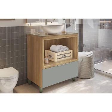 Imagem de Bancada De Banheiro Balcão Marquesa C- 1 Gaveta E 1 Nicho 80cm Nature-verde - Nesher