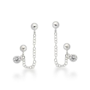 Imagem de Brinco Primeiro E Segundo Furo Com Corrente Prata 925