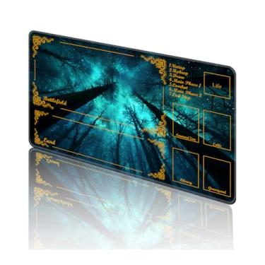 Imagem de TOEMZTFT Tapete de brinquedo para MTG, com bolsas de armazenamento grátis, tapete de jogo 61 x 35,5 cm, TCG e tapete de jogo de tabuleiro para cartas, tapetes de mesa de mousepad, noite de floresta