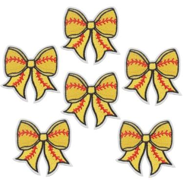 Imagem de Verkelly Conjunto de 6 peças de remendos de beisebol, laço exclusivo e remendos bordados de dia de jogo para roupas DIY, mochilas, chapéus, jeans, camisetas (amarelo)