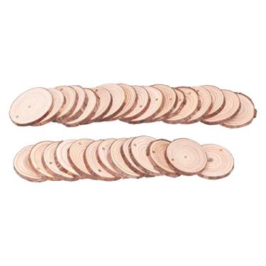 Imagem de 30 peças fatias de lascas de madeira de pinho redondas faça você mesmo pintura artesanal escultura para decorações de casamento de feriados porta-copos de madeira etiquetas de