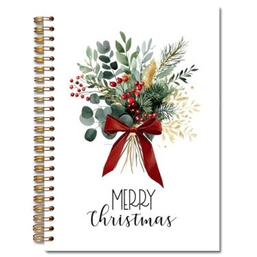 Imagem de Exqcom Caderno espiral de eucalipto azevinho de Natal, presente de coquete com laço vermelho frutas botânicas para mulheres, caderno de capa dura Feliz Natal, material escolar, 14 x 21 cm