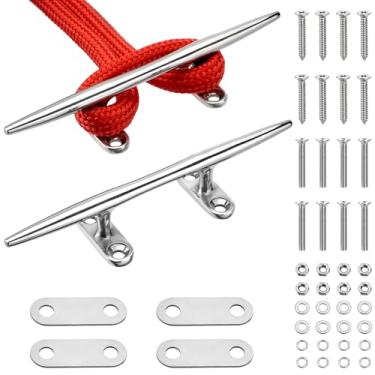 Imagem de Racewill Pacote com 2 travas de barco de 20 cm, grampos de corda de doca marinha de base aberta de aço inoxidável 316 com placas de suporte e dois tipos de parafusos, compatível com caiaque, iate
