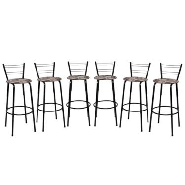 Imagem de Banqueta Altas Flórida Estrutura Preta 70cm Para Balcão Cozinha, Bar, Bistrô, Americano Kit 06 Unidades - Itagold (Floral Marrom)