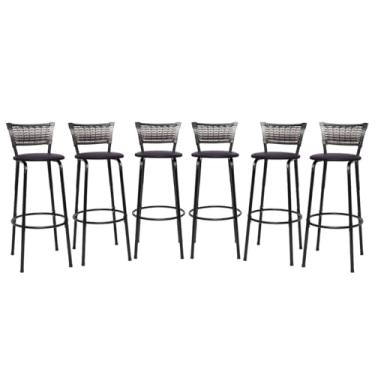 Imagem de Banquetas Junco Degradê Cyber Estrutura Preta Ideal para Bancada Balcão e Cozinha Kit 06 Unidades - Itagold (Marrom Escuro)